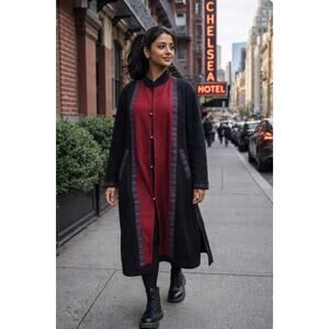 Lost Horizons Nepal Wool Coat Dress Small Boho Long Jacket Black Red